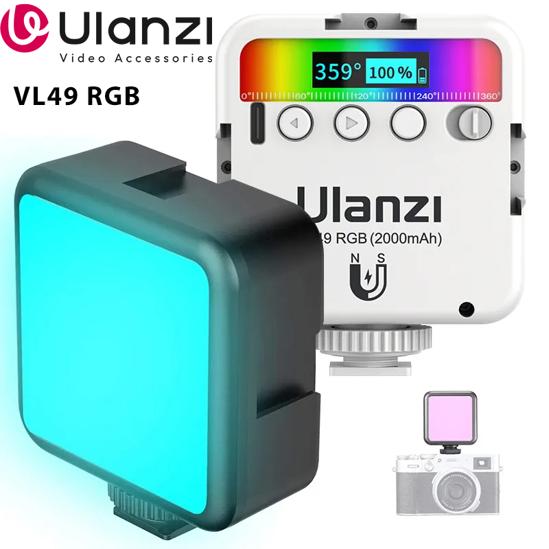 Ulanzi VL49 RGB LEDビデオライト 2500K-9000K 800lux 磁気ミニフィルライト Type-Cポート 2000mAh