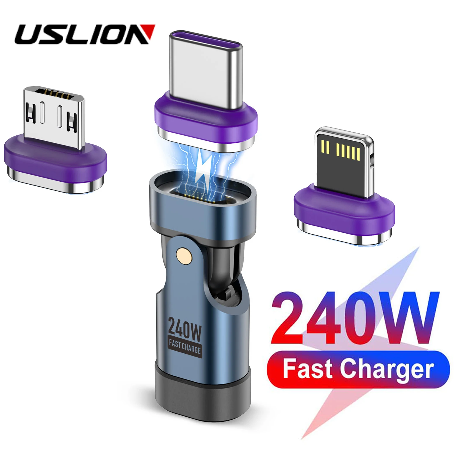 USLION 240W USB-C 磁気充電アダプタ Type-C 高速充電ケーブル変換コネクタ Macbook iPhone 15/16 Xiaomi対応