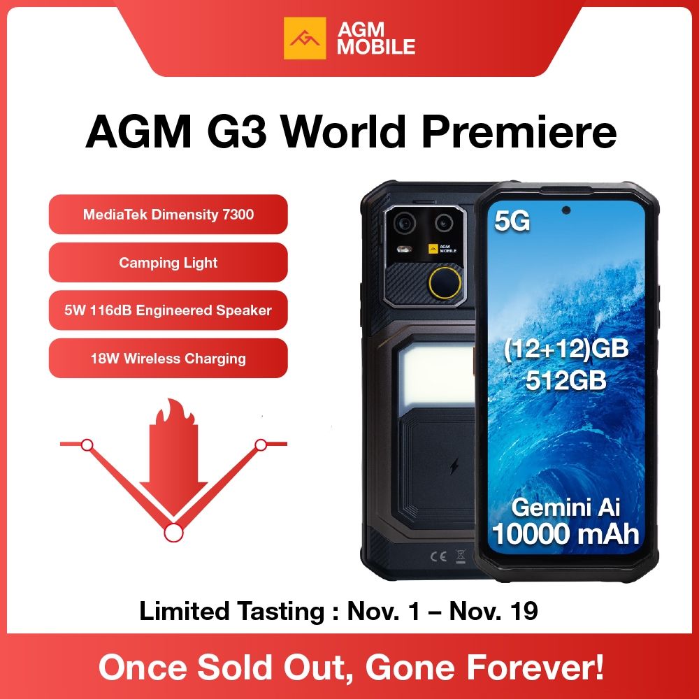 AGM G3 5G タフネススマホ 24GB RAM 512GB ROM 10000mAh大容量バッテリー 6.72インチ 120Hz Android 15 ワイヤレス充電対応 キャンプライト搭載