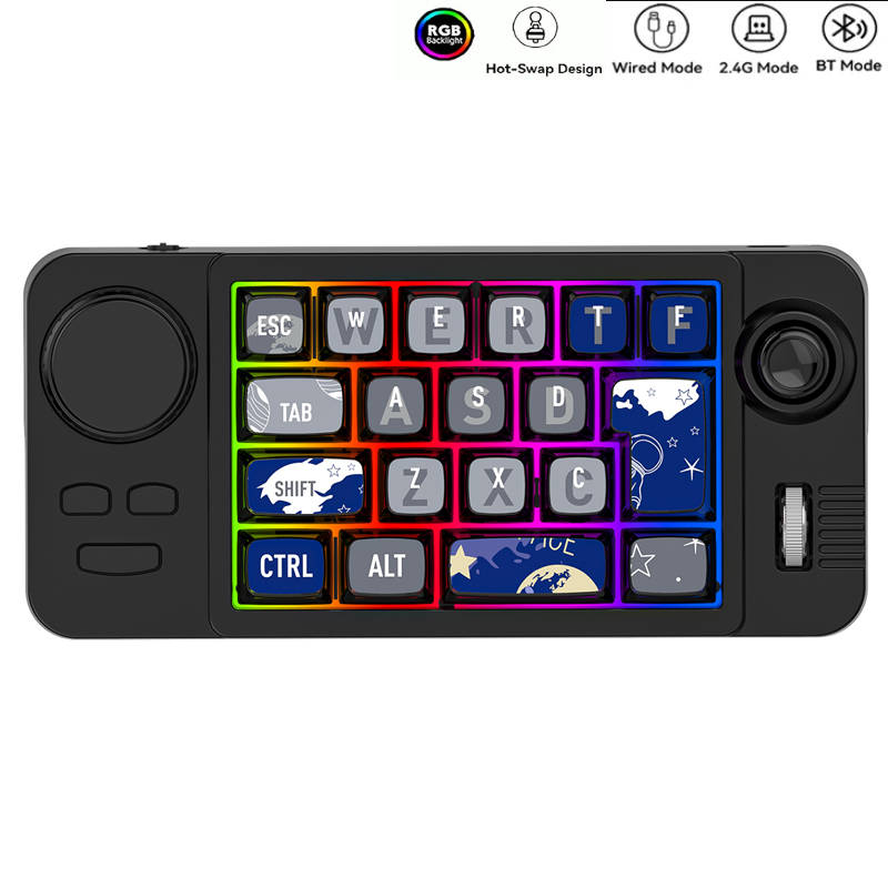 ホットスワップ Bluetooth ワイヤレス有線メカニカルキーボード ボリュームスクロール ジョイスティック バックライト付ゲーミングキーパッド