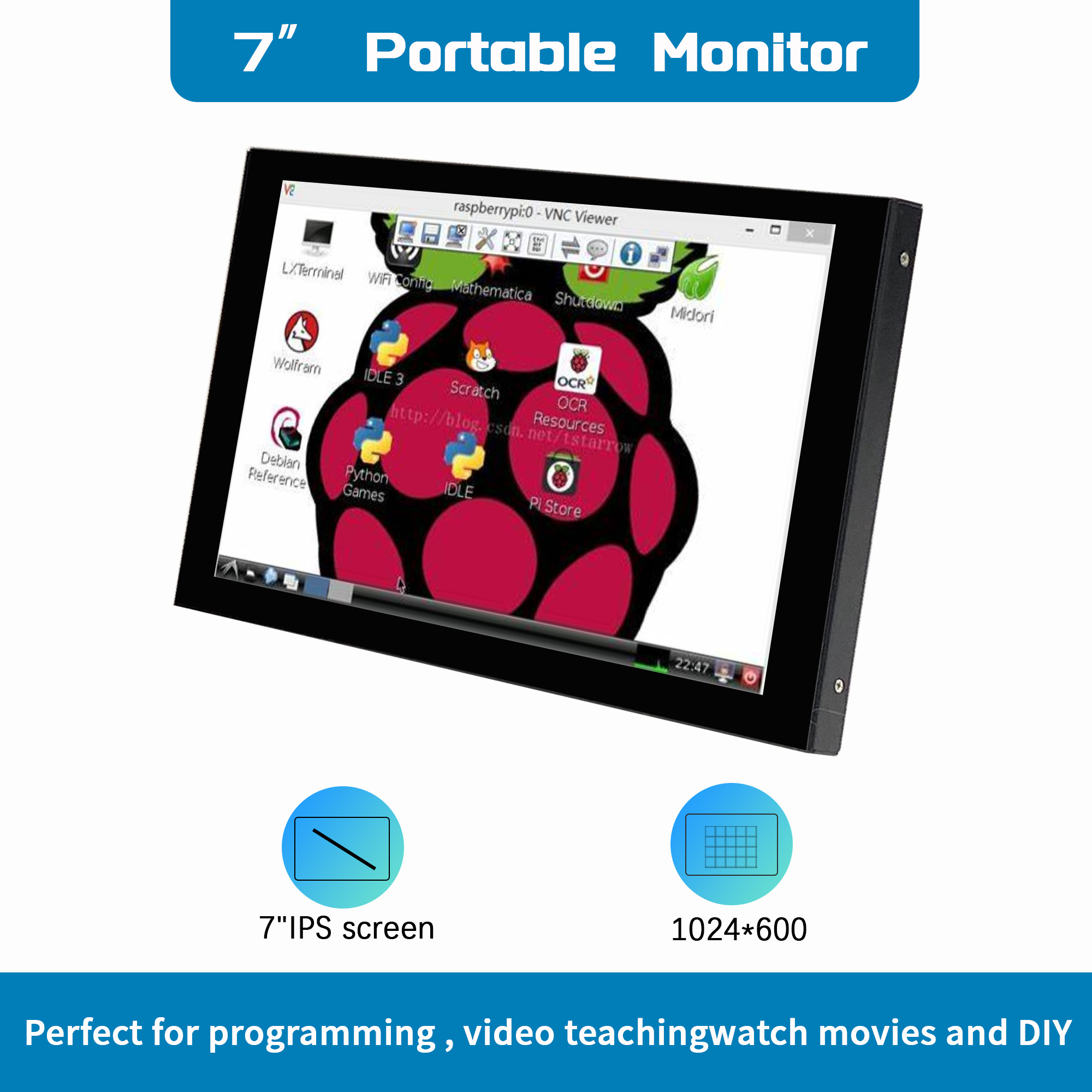 Raspberry Pi 7インチ NONTouch IPS 1024x600 HD HDMI LCD ポータブルモニター